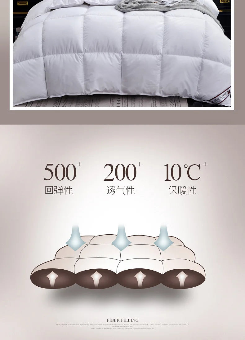 100% Goose Down Duvet – Quilted Cotton Comforter, Warm Winter Blanket with Solid Color Design