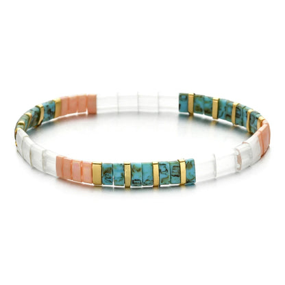 ZMZY Stone Tila Beads Elastic Bracelet for Women – 2025 Fashion Colorful Rainbow Miyuki Tile Bead Jewelry Gift Bracelet