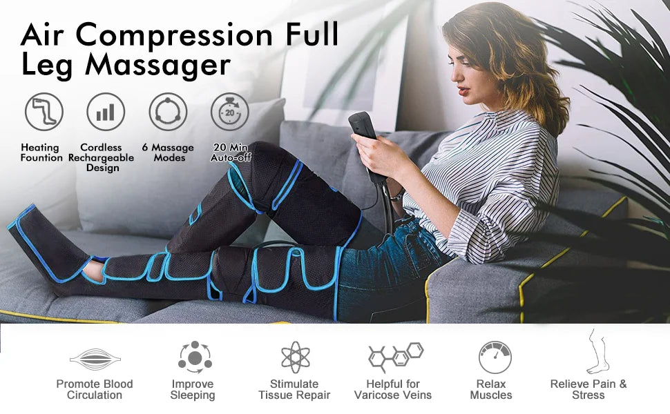 Foot Air Pressure Leg Massager — 360° Circulation & Muscle Relaxation Device for Lymphatic Drainage
