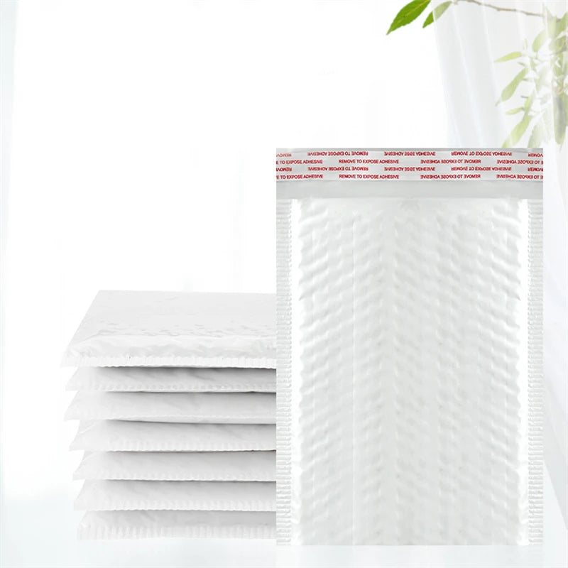 50Pcs White Poly Bubble Mailers – Self-Seal Padded Envelopes for Gifts, Books, and Packaging, Shipping Bags