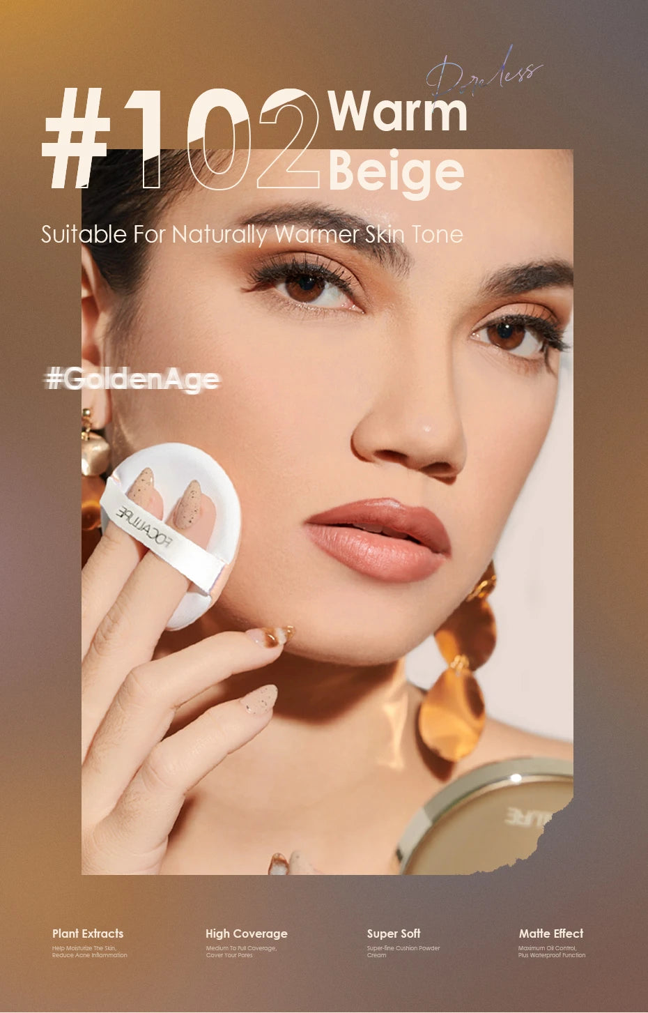 FOCALLURE Poreless BB Air Cushion – Whitening CC Cream Foundation, Waterproof Matte Concealer Makeup