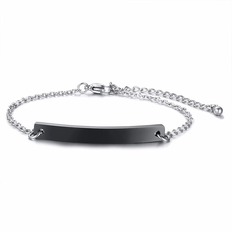 Elegant Personalized ID Bar Bracelet – 5mm Stainless Steel Link Chain for Women with Custom Name or Quote