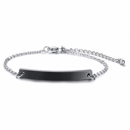 Elegant Personalized ID Bar Bracelet – 5mm Stainless Steel Link Chain for Women with Custom Name or Quote
