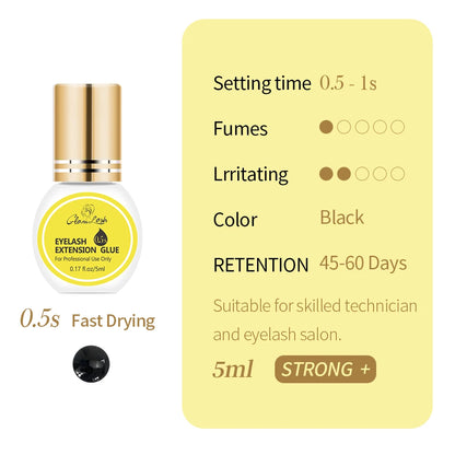 GLAMLASH Eyelash Extension Glue — Black Adhesive Kit for Individual False Lashes, 0.3–2 Sec Dry Time, Professional Use