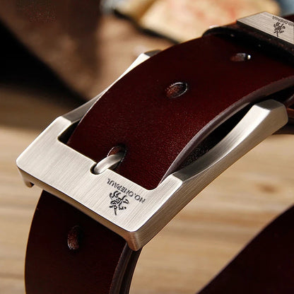 Genuine Leather Men's Belt - High Quality Cowhide Buckle Jeans Belt Casual Business Cowboy Waistband Fashion Accessory