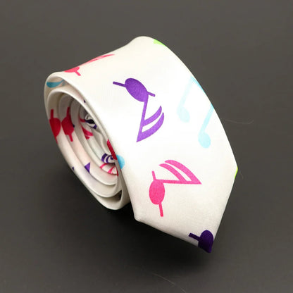 Musical Notes Slim Necktie - Silky Piano & Guitar Print Tie for Men & Women, Elegant Fashion Gift