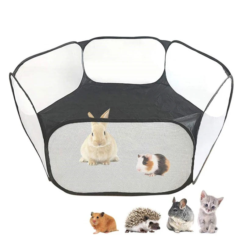 Portable Transparent Small Pet Cage – Foldable Playpen Tent for Hedgehogs, Dogs, Hamsters, Rabbits & Guinea Pigs