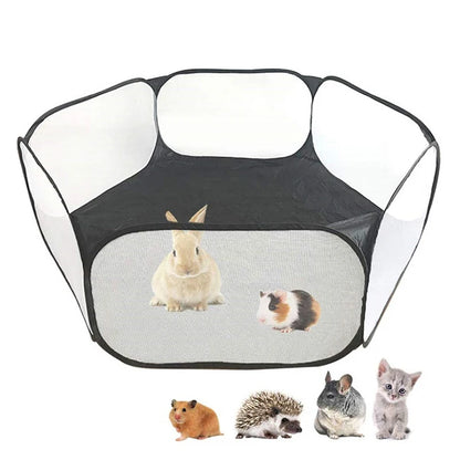 Portable Transparent Small Pet Cage – Foldable Playpen Tent for Hedgehogs, Dogs, Hamsters, Rabbits & Guinea Pigs