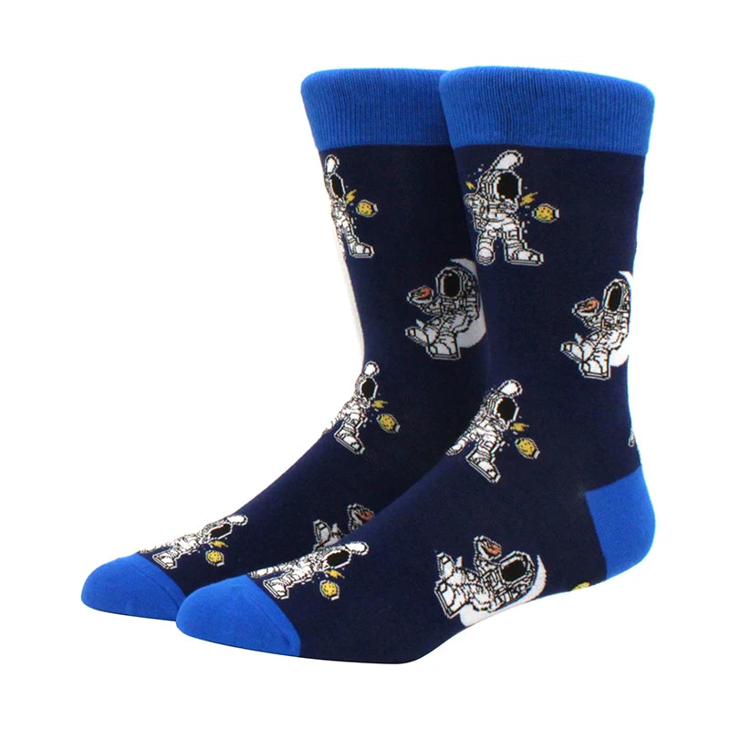 Funny Cartoon Fashion Cotton Socks – Hip Hop Skateboard Style Socks for Men & Women, Beer, Pizza, Astronaut & Pineapple Print Casual Wear Socks