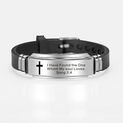 Cross Jesus Scripture Quote Bracelet – Christian Bible Verse Stainless Steel & Silicone Wristband