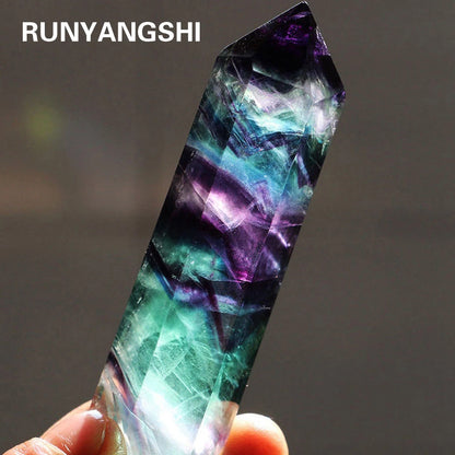 Natural Fluorite Crystal Wand — Colorful Striped Quartz Stone Point for Healing & Energy Treatment (4-7cm)