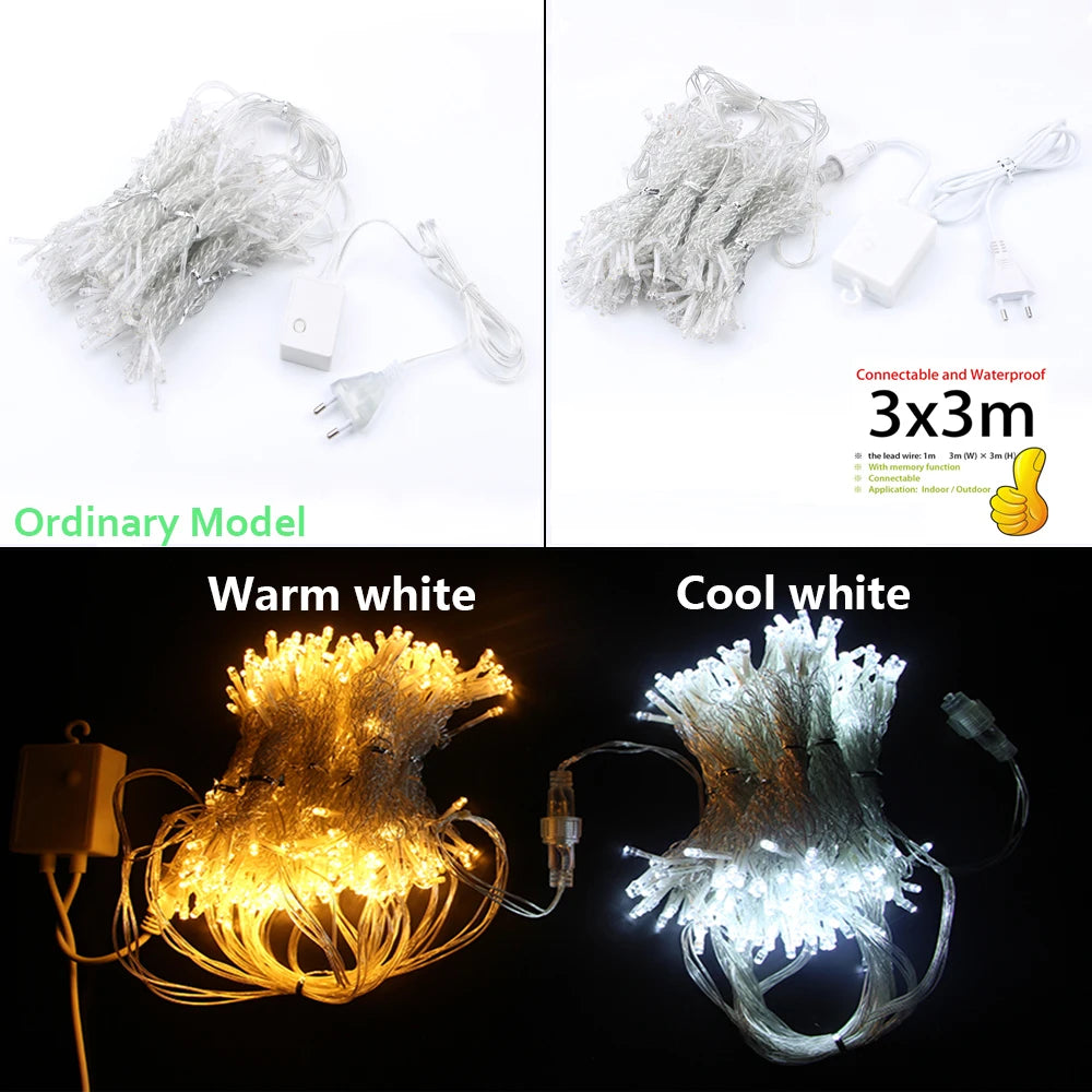 LED Icicle String Lights – 3x3/6x3/10x3m Christmas Fairy Lights Garland for Wedding, Party, Curtain & Garden Outdoor Decoration