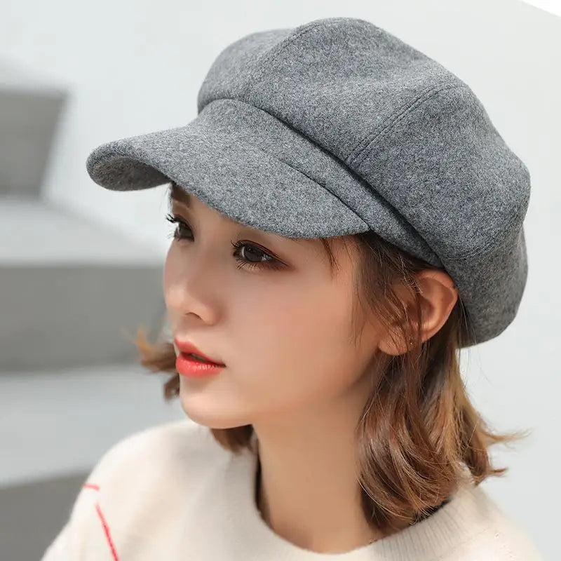 Autumn & Winter Wool Hats for Women – Solid Plain Octagonal Newsboy Cap & Casual Beret for Men & Ladies