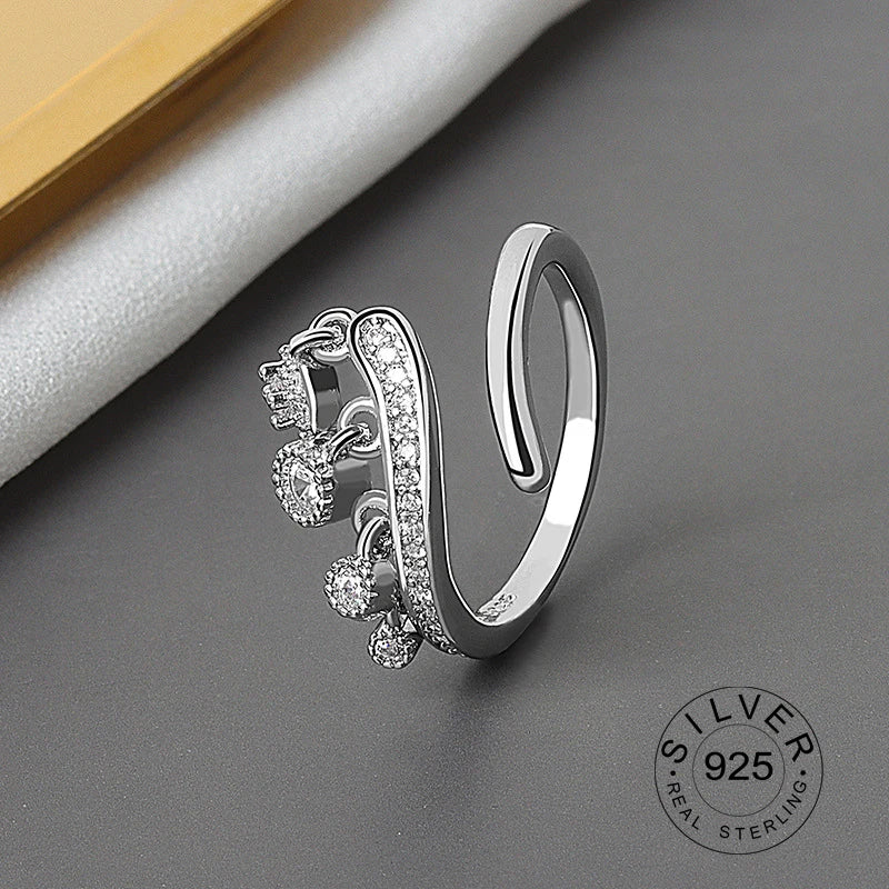 925 Sterling Silver Women’s Open Wave Ring – Irregular Wide Noodle Design Gift