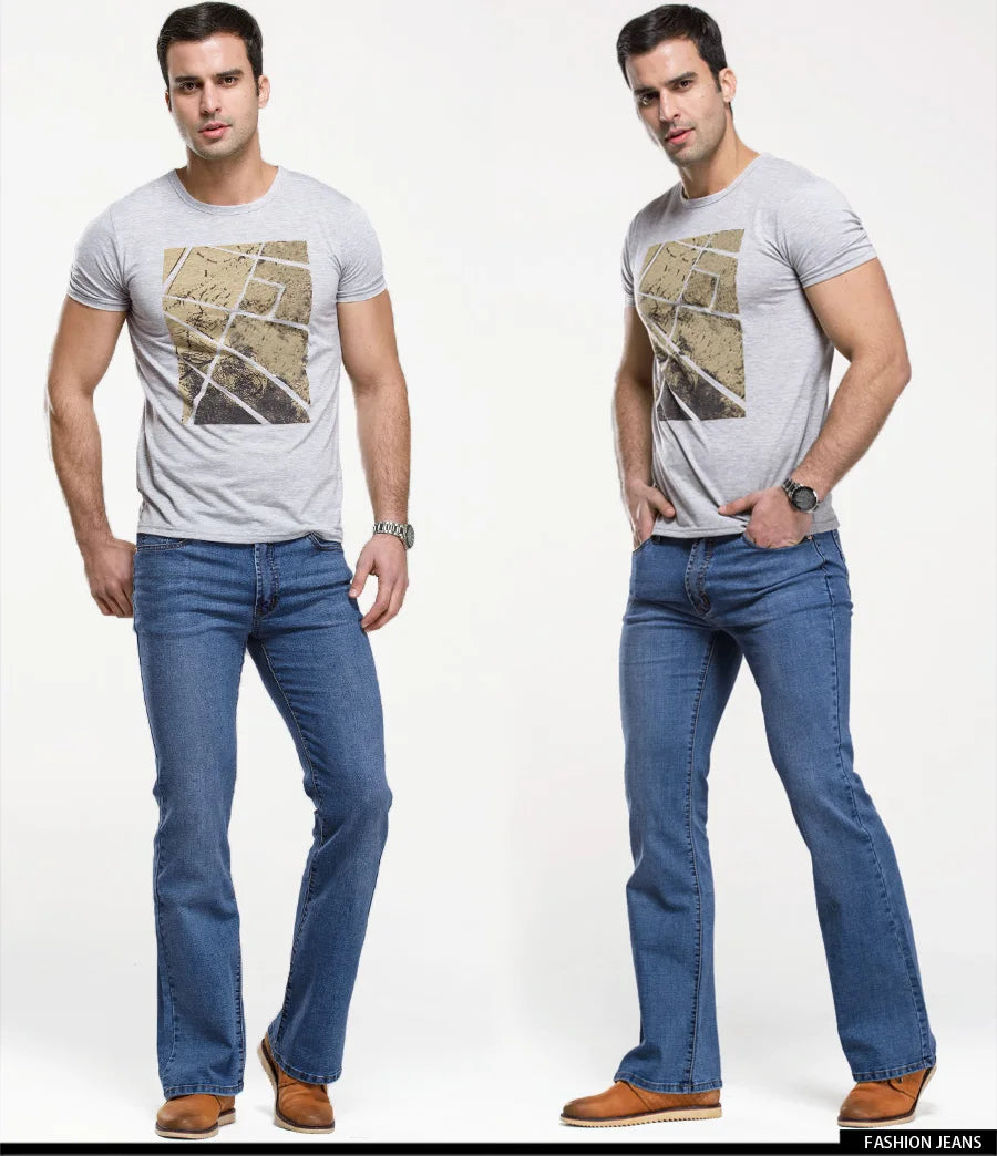 Men’s Bootcut Jeans — Slim Fit Stretch Denim Pants Slightly Flared Classic Designer Trousers Blue Black