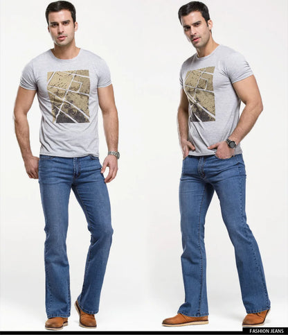Men’s Bootcut Jeans — Slim Fit Stretch Denim Pants Slightly Flared Classic Designer Trousers Blue Black