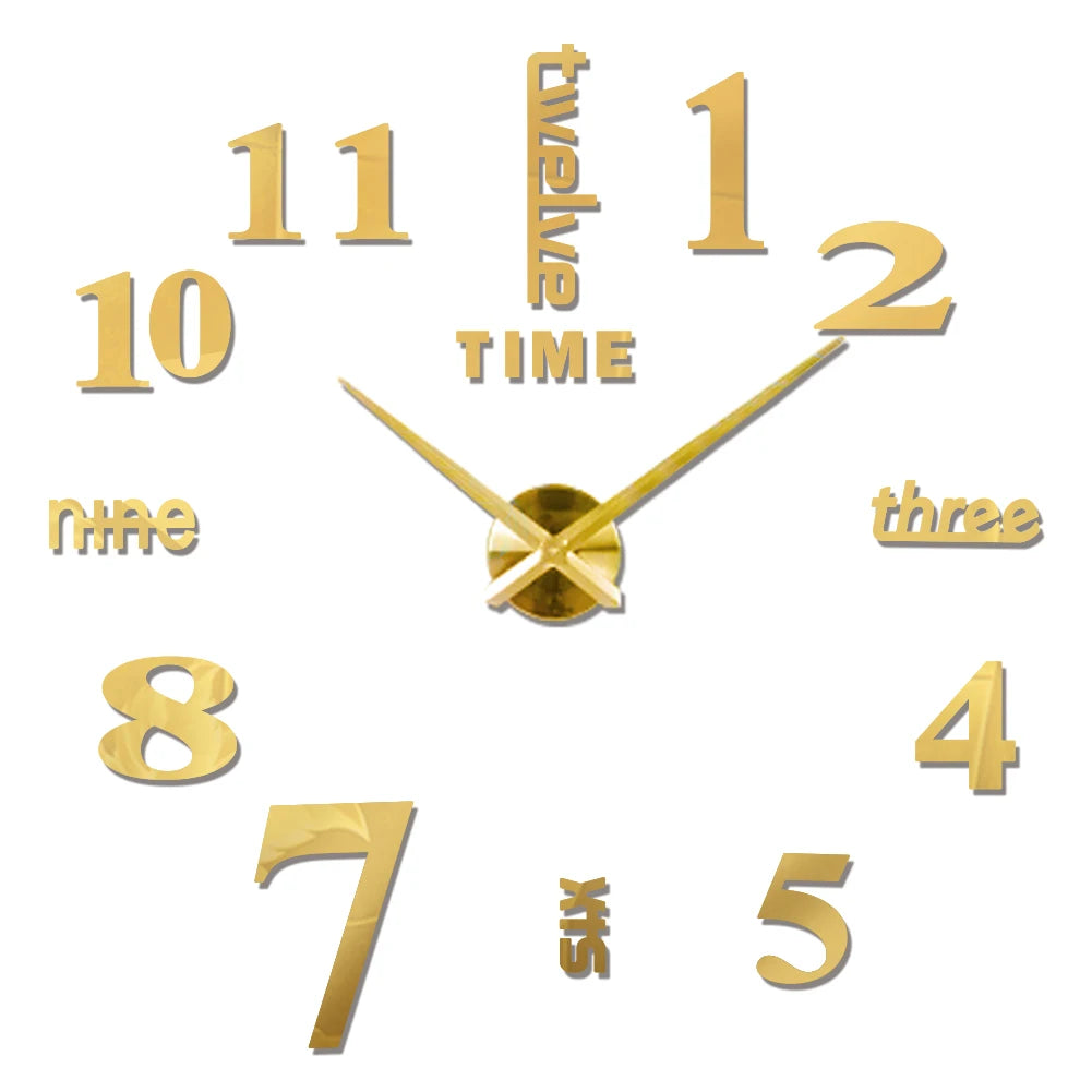 3D DIY Wall Clock - Modern Acrylic Mirror Sticker Quartz Clock For Living Room Decor With Silent Movement