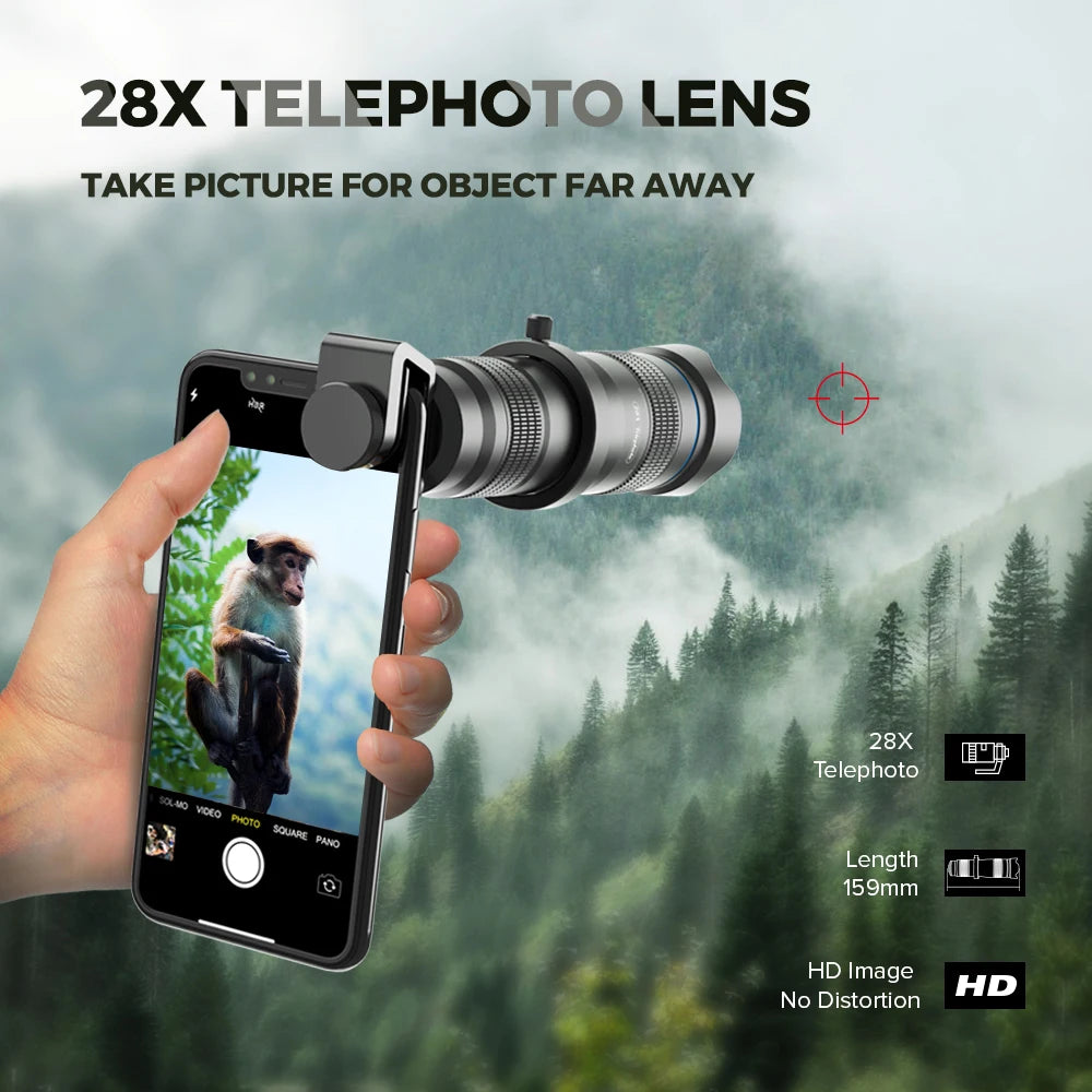 APEXEL 28X Telephoto Phone Lens - HD Smartphone Camera Zoom Monocular with Mini Selfie Tripod