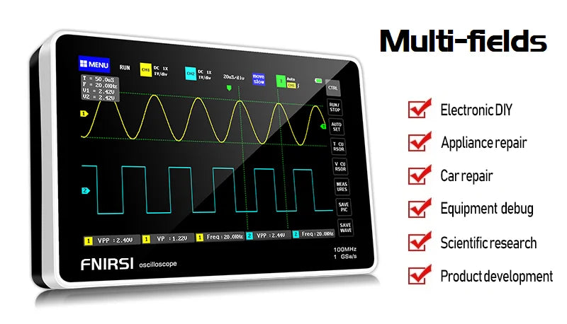 FNIRSI-1013D Digital Tablet Oscilloscope – Dual Channel, 100MHz Bandwidth, 1GS/s Sampling Rate, 7-Inch Mini Scope