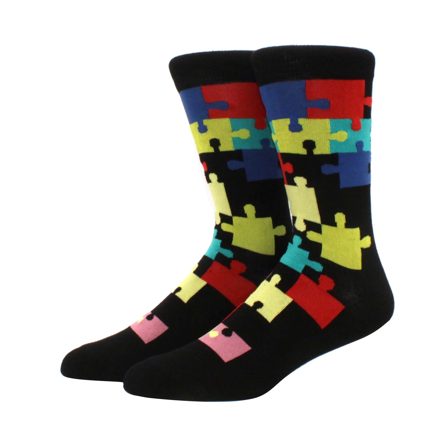 Men’s Funny Argyle Diamond Pattern Cotton Socks – Large Size 3D Geometric Crew Tube Socks, Combed Cotton Casual Novelty Socks