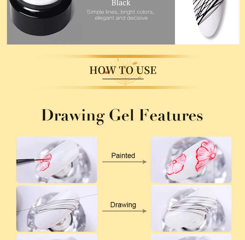 BORN PRETTY Spider Wire Gel Nail Polish 5ml - Flower Drawing & Creative Point-to-Line Nail Art Gel Varnish