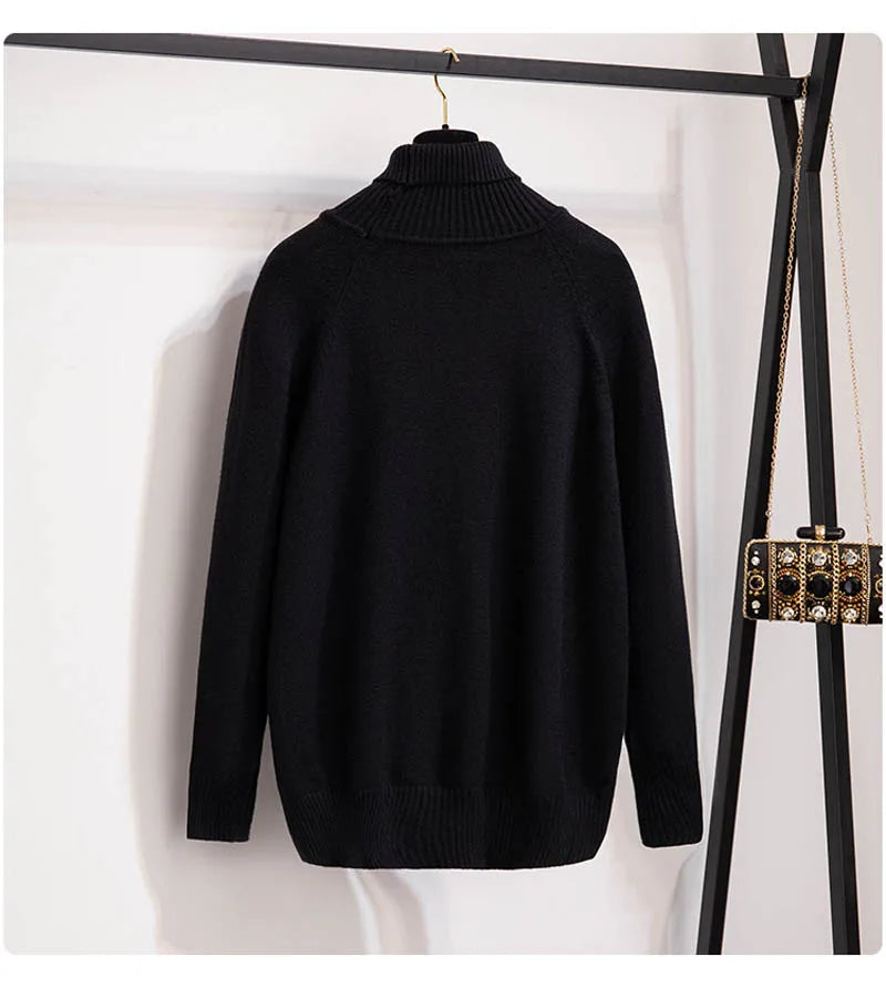 Plus Size 170Kg Women's Turtleneck Knitted Sweater – Loose Fit Pullover, Bust 160cm, Black/Red, 5XL-10XL