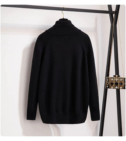 Plus Size 170Kg Women's Turtleneck Knitted Sweater – Loose Fit Pullover, Bust 160cm, Black/Red, 5XL-10XL