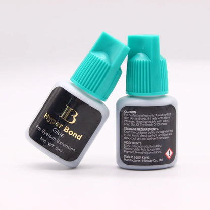 IB Hyper Bond Eyelash Extension Glue — 5/10 Bottles Korea 0.5s Fast-Drying Cyan Cap Adhesive for False Lashes and Makeup Tools