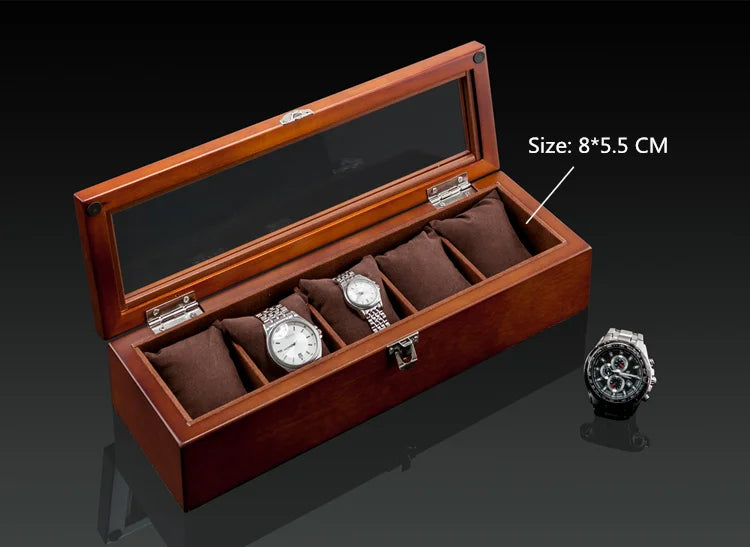 Wood Watch Box Organizer with Glass Window — Luxury Wooden Display Case & Storage Holder for Men’s Watches