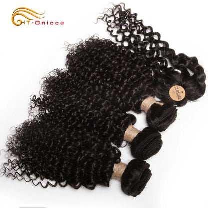 Kinky Curly Human Hair Bundles with Closure – Short Indian Hair Bundles with Circular Closure