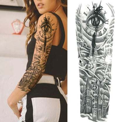 Temporary Tattoo Sleeve - Realistic Full Arm Skull Angel Maori Design Tattoo Sticker for Men & Women