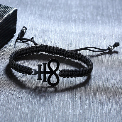 Lucifer Seal Charm Bracelet - Handmade Black Braided Adjustable Wave Wrist Jewelry for Men