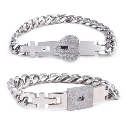 Couple Jewelry Set – Stainless Steel Love Heart Lock Bracelets & Key Pendant Necklace for Men & Women Gift