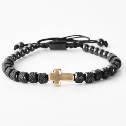Cross Charm Beaded Bracelet - Stainless Steel Handmade Prayer Chain Jewelry Gift for Men & Women