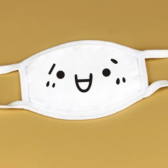 Kawaii Anime Expression Cotton Face Mask – Breathable Smile Mouth Muffle for Unisex Korean Style