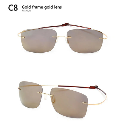 2025 New Cool 100% Pure Titanium Rimless Sunglasses – Polarized Grey Lenses, Super Thin, UV400 Protection, Oculos De Sol