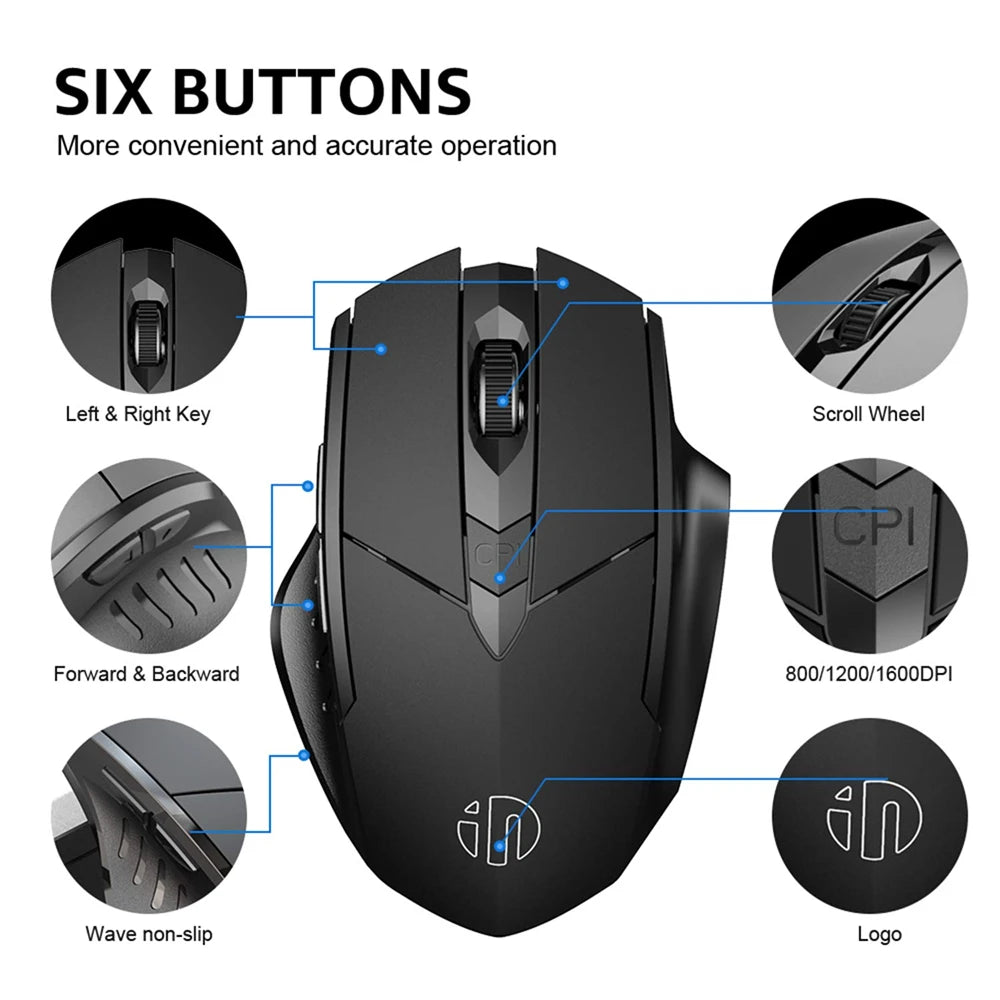 INPHIC Bluetooth Wireless Mouse – Rechargeable 2.4G Silent Office Mouse for PC, Laptop, Tablet, and Smartphone