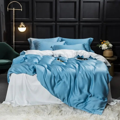 Liv-Esthete 100% Silk Bedding Set - Mulberry Silk Quilt Cover, Bed Sheet & Pillowcase, Queen/King Size Bed Linen