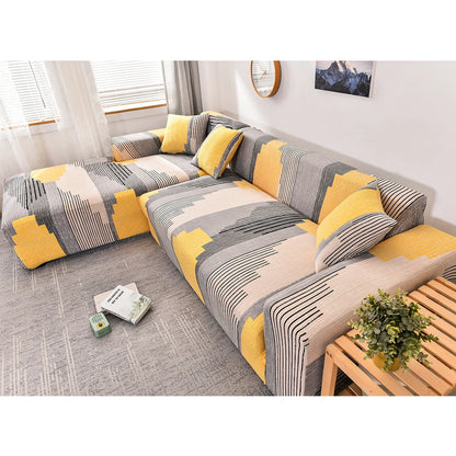 Stretch Sofa Cover - Printed Elastic Slipcover for L-Shaped Corner Couch, Living Room 1/2/3/4 Seat Protector