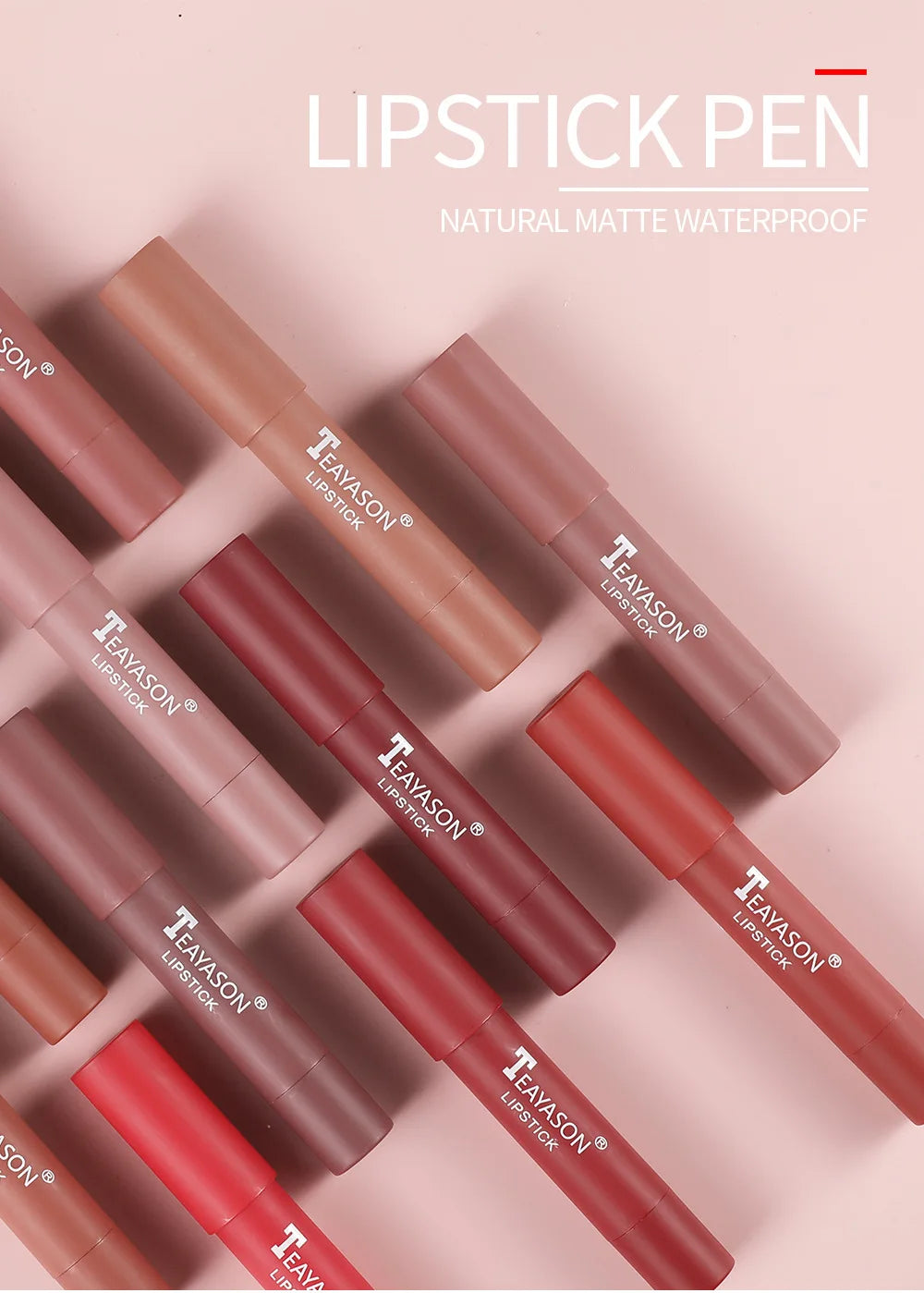12-Color Natural Matte Lipstick Pencil – Silk Lip Glaze Waterproof, Long-Lasting Sexy Lip Tint Makeup