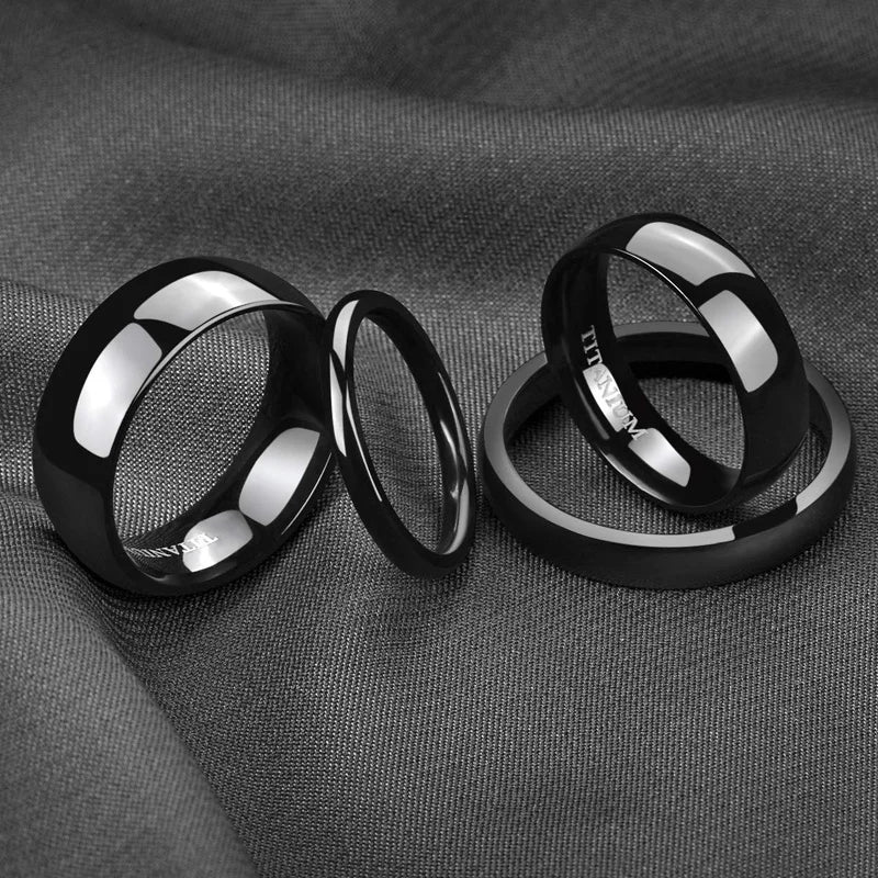 TIGRADE Titanium Wedding Band Rings - 2/4/6/8mm Polished Classic Engagement Rings for Men & Women in Black & Silver