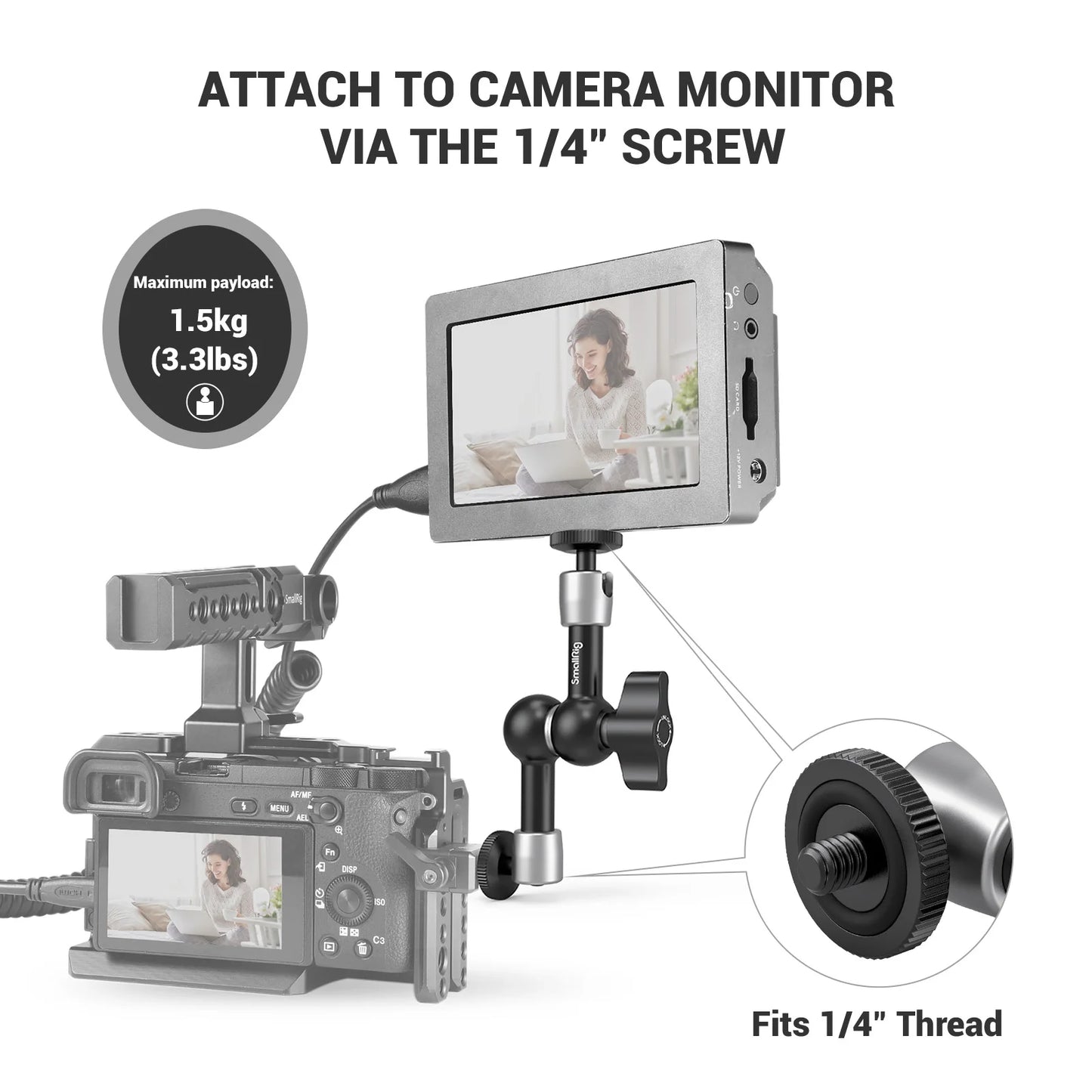 SmallRig 5.5" Articulating Magic Arm 2065B – Adjustable Friction Mount with 1/4" Screw for DSLR, LED Light & Monitor Accessories