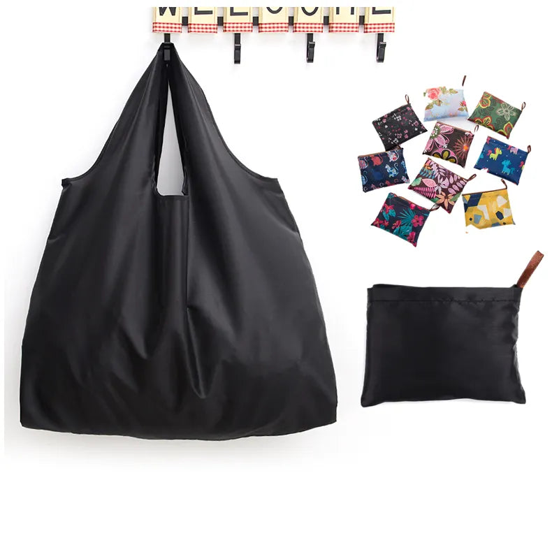 Big Size Thick Nylon Tote - ECO Reusable Polyester Shoulder Handbag for Women, Foldable Folding Pouch Shopping Bag