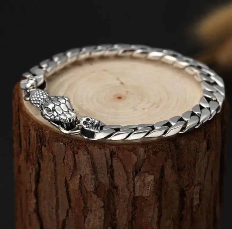 Ethnic Wind Dragon Bracelet – Vintage Silver Plated Cuff Bangle, Motorcycle Riding Charm Jewelry Gift for Men