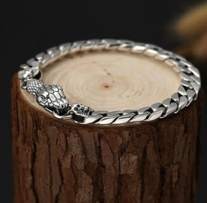 Ethnic Wind Dragon Bracelet – Vintage Silver Plated Cuff Bangle, Motorcycle Riding Charm Jewelry Gift for Men