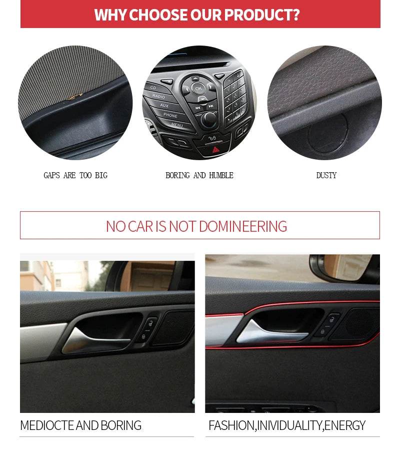 SEAMETAL Car Interior Molding Trim Strips – Flexible Anti-Scratch 5m Decoration Line for Dashboard & Car Styling Accessories