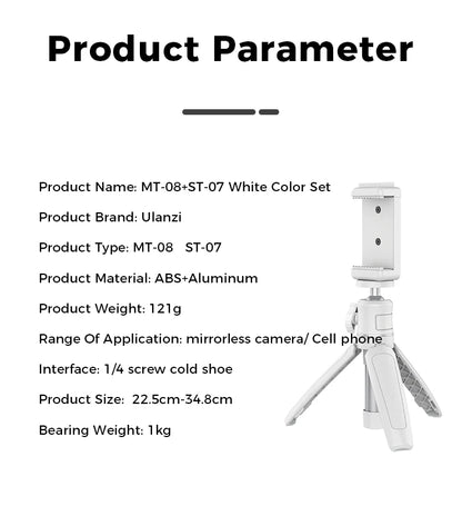 Ulanzi MT-08 Mini Tripod – White Foldable Monopod Mount with 1/4'' Universal Tripod for DSLR, Android & iPhone Smartphones