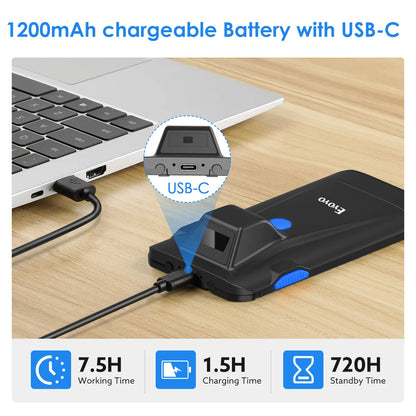 Eyoyo Bluetooth 2D Barcode Scanner - Portable 1D, 2D & QR Code Reader for Android and iOS