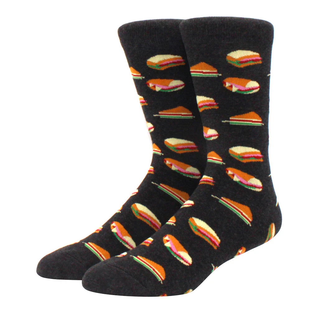 Men's Colorful Combed Cotton Jacquard Crew Socks - Striped Business Casual Dress Socks