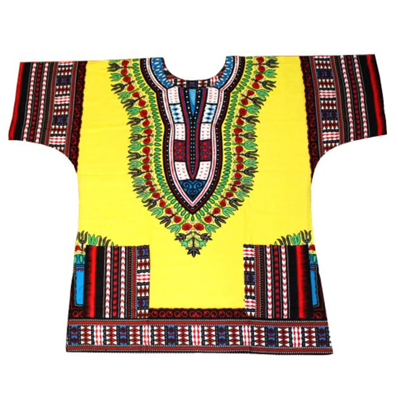 African Dashiki Cotton T-Shirt - Traditional Printed Unisex Fashion Top with Vibrant Ethnic Style Design